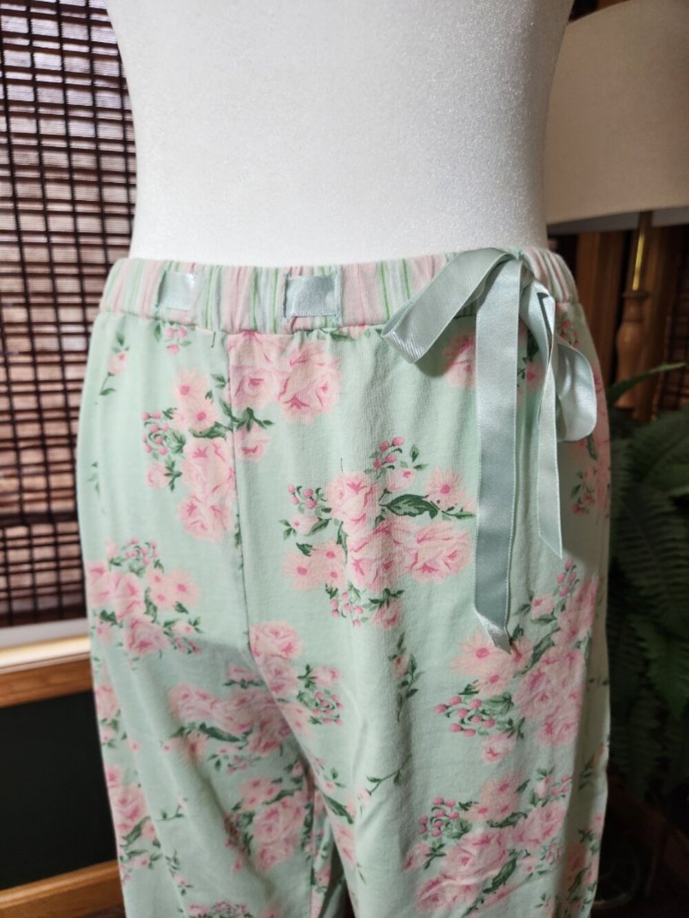 Pink floral and lace pajama pants